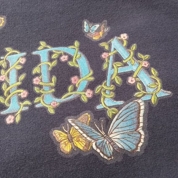 Women's Navy Blue Florida Butterflies Graphic Print Crew Neck Pullover Sweater - Picture 7 of 12